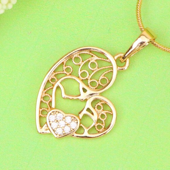 "Rose Gold Heart Pendant Featuring Mother & Child with Crystal Accent, XPPT1864 - Picture 1 of 13